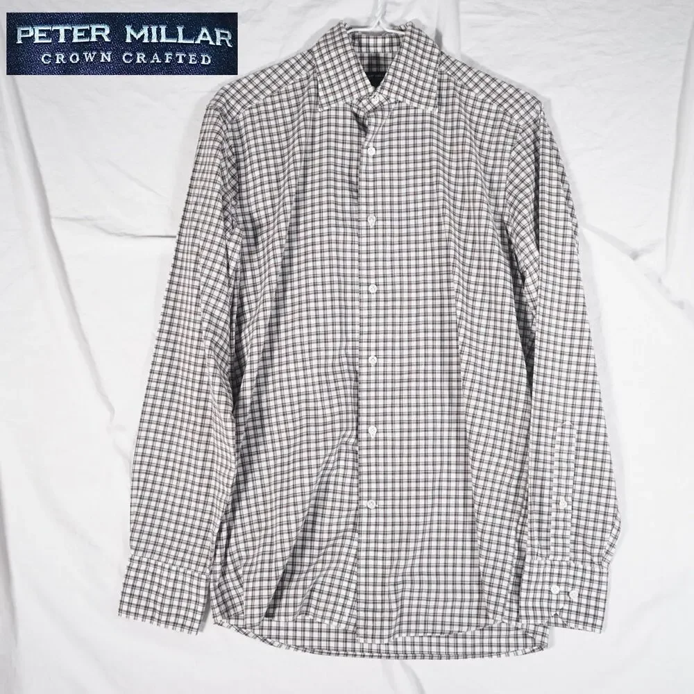 Peter Millar Crown Crafted Flex Finish Plaid Shirt White Black Men's Small